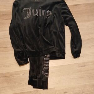 Juicy Couture Black Velour Lounge Set with Silver Details